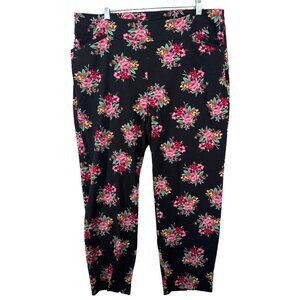 Terra & Sky Womens Pull-On Pants Sz XL? Black Floral CottageCore Boho Stretch
